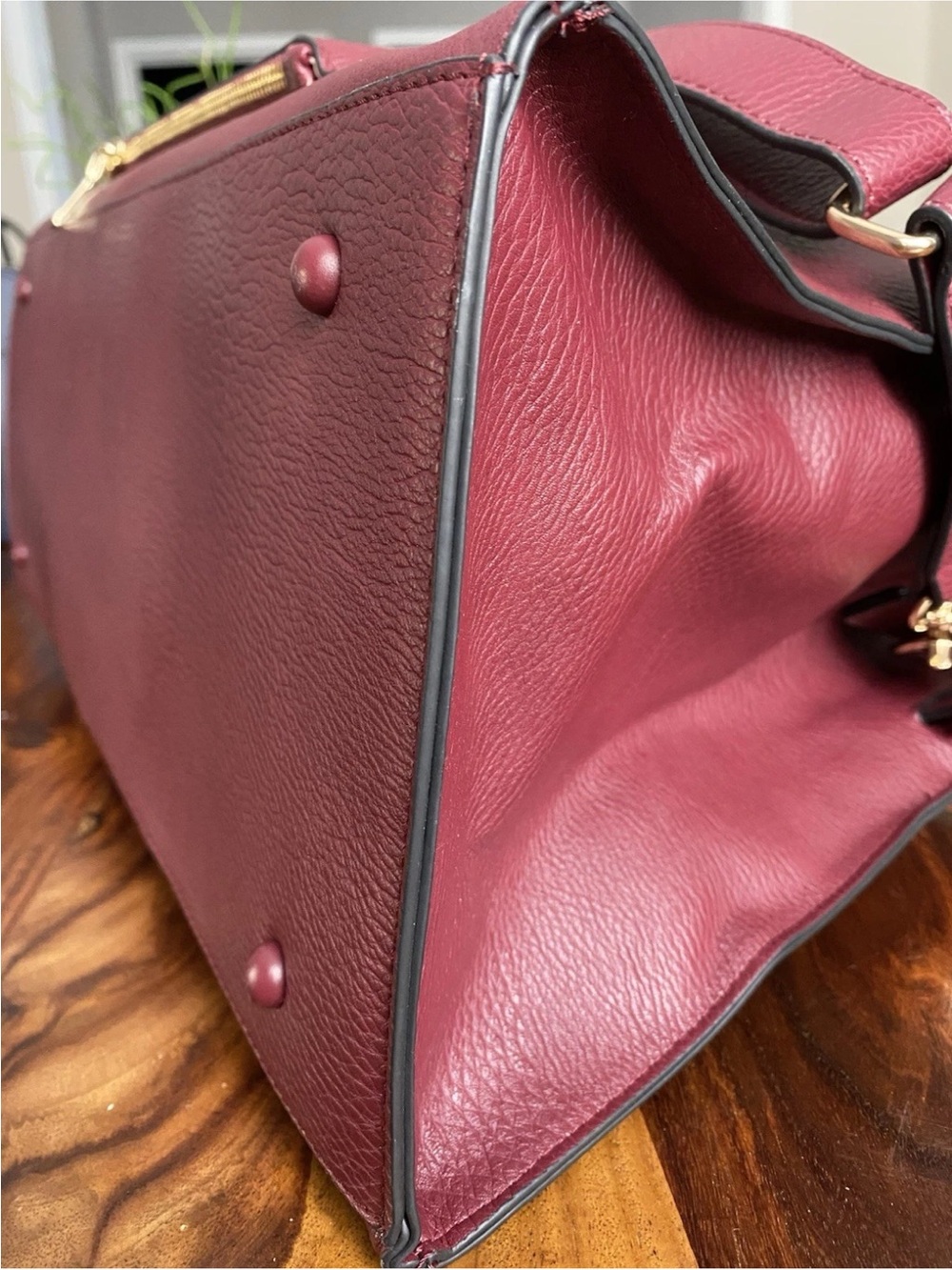Poppy & Peonies Berry Leather Structured Satchel. Two cup holders inside - Picture 6 of 11